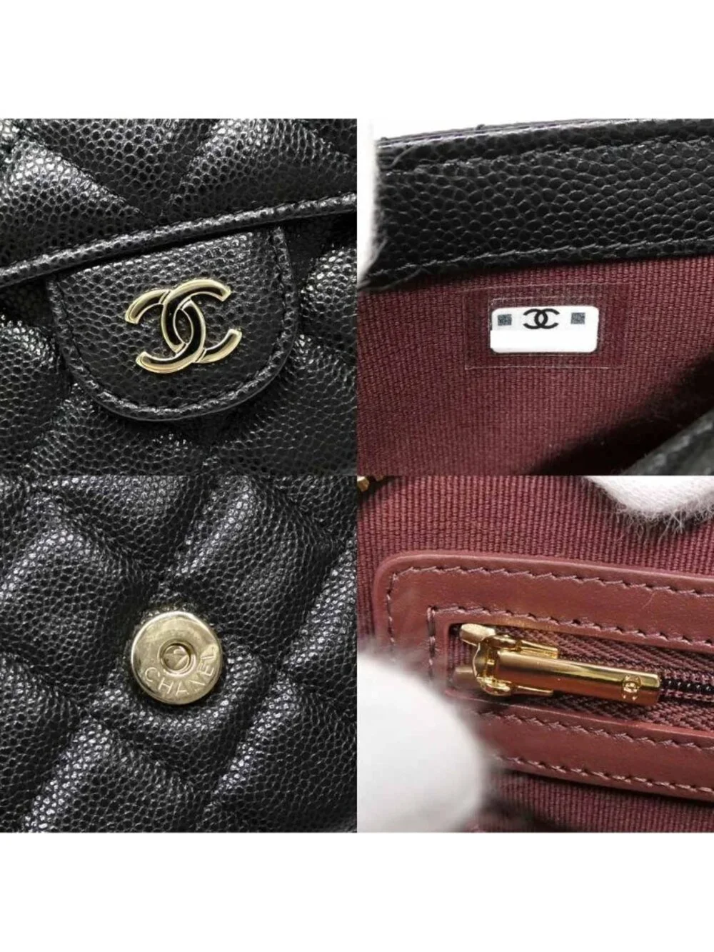 Chanel Flap Phone Case Chain Shoulder Bag Caviar Leather Black Gold